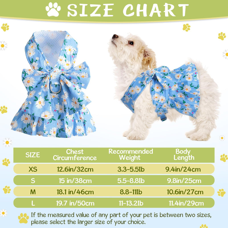 Sanwuta 4 Pack Harness Dog Dress Bowknot Leash Set Floral Princess Dog Harness Dress Vest with Leash Pet Doggy Outfits for Outdoor Walking, 4 Colors(Medium) Medium - PawsPlanet Australia