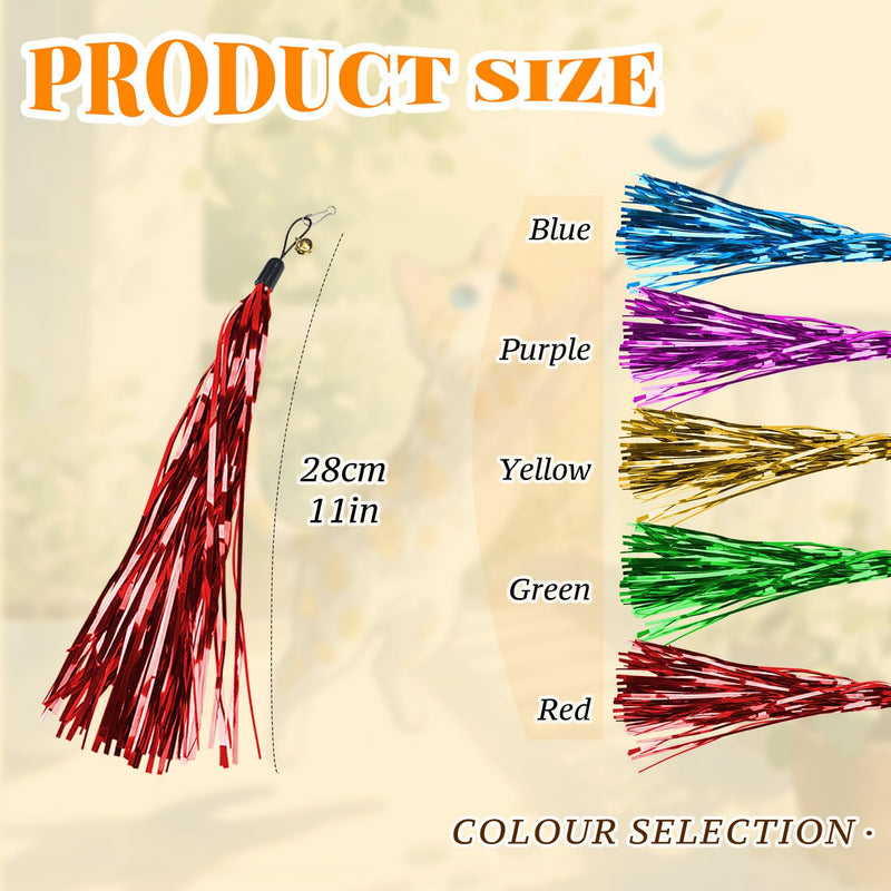 BOROLA 5PCS Cat Teaser Stick Replacement Head Colorful Crinkle Paper & Bells, Attractive Interactive Cat Wand Toy Refills, Crinkle Feather Toys for Kittens and Adult Cats(5 Color) - PawsPlanet Australia