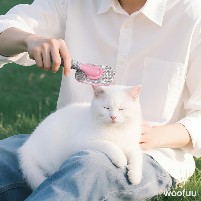 Pet Grooming Brush with Ceramic Clay Craft & Diamond-Embedded Design - Washable, 360° Rotating Head for Dogs/Cats.Large 16x10cm Large