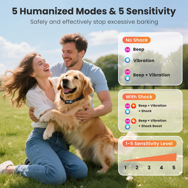 Upgraded Bark Collar for Dogs 10-120lbs, NATGOVOD Smart Anti Barking Collar with 5 Modes & Adjustable Sensitivity & Bark Counter, Waterproof Automatic Bark Collar for Small Medium Large Dogs Orange - PawsPlanet Australia