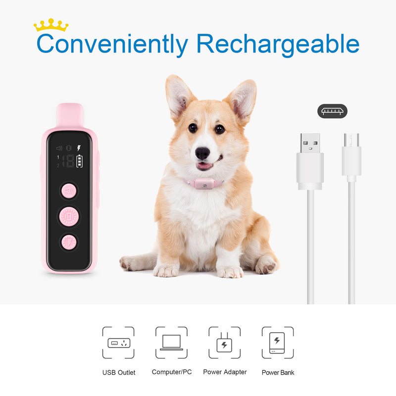 Bousnic Dog Shock Collar for 2 Dogs - (8-120lbs) Waterproof Rechargeable Electric Dog Training Collar with Remote for Small Medium Large Dogs with Beep Vibration Safe Shock Modes(Pink) Pink - PawsPlanet Australia