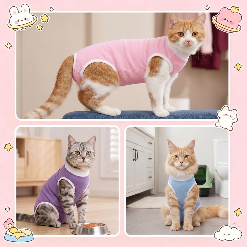 Coppthinktu Cat Recovery Suit Female for Surgical Abdominal Wounds, Breathable Cat Onesie for Cats After Surgery Bodysuit Female, Kitten Recovery Suit Cone of Shame Alternative Anti Licking Blue Medium