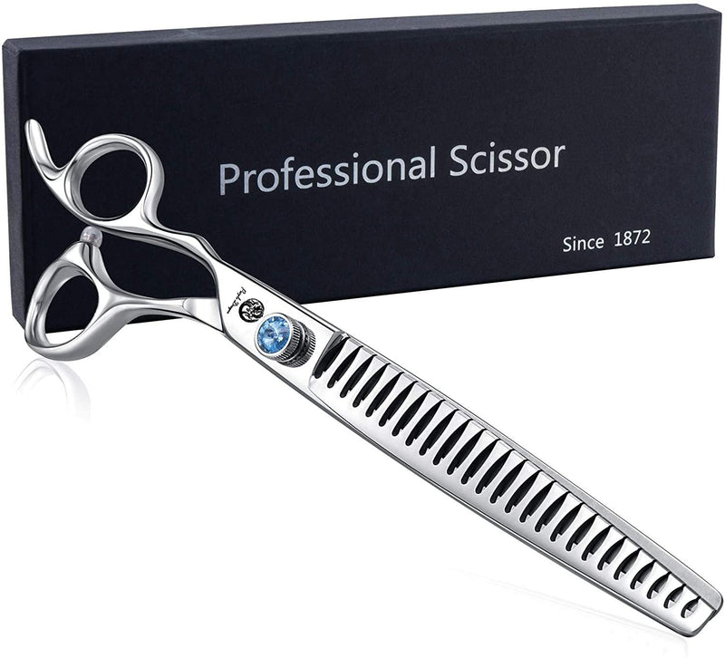 Purple Dragon 8.0" Left Handed Professional Pet/Dog Grooming Hair Cutting Scissors&Downward Curved Scissor &Chunker Shears with Bag - for Mancinism Pet Groomer or Family DIY Chunker Scissor - PawsPlanet Australia