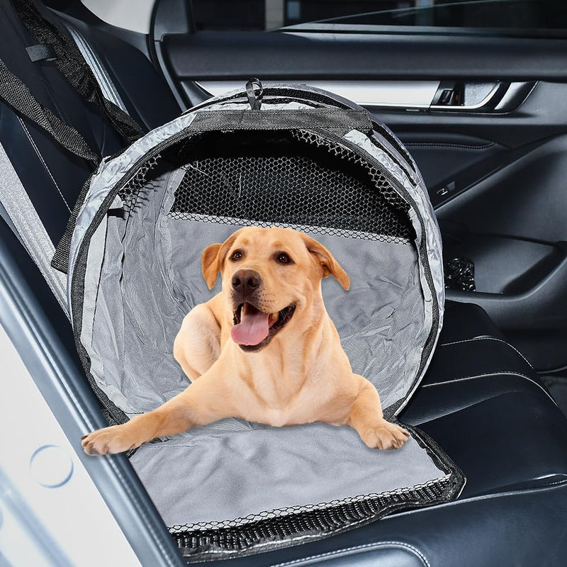 Portable Travel Crate for Car, Car Seat for Dog Pet, 23 Inchs Small Pet Crate, Foldable Lightweight Sturdy Oxford Cloth with Breathable Mesh Easy Install Pet Carrier (Grey) Grey - PawsPlanet Australia
