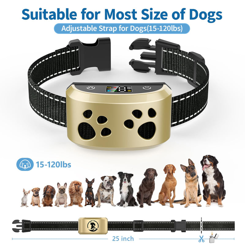 Dog Bark Collar for Medium Large Dogs, Automatic Bark Device with Rechargeable Barking Collar with 8 Adjustable Sensitivity, 4 Training Modes Adjustable Anti Barking for Large Dogs 15-120lbs, Gold Double Paw - PawsPlanet Australia