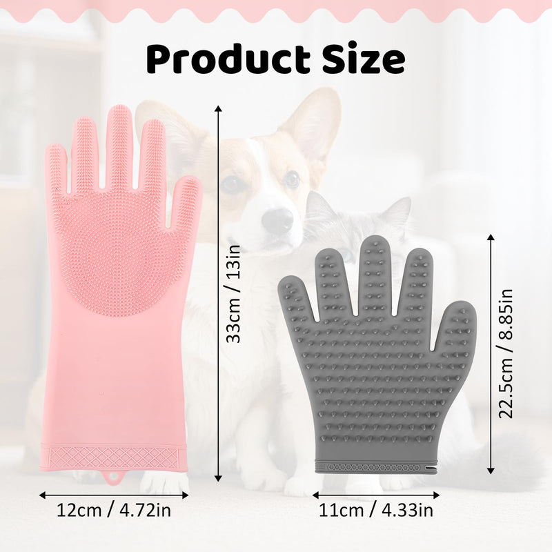 Pet Hair Remover Glove Set, Soft Silicone Dog Washing Gloves for Bathing & Deshedding, 2 Pairs of Pet Grooming Gloves for Dogs, Cats, Horses, Pink & Grey - PawsPlanet Australia