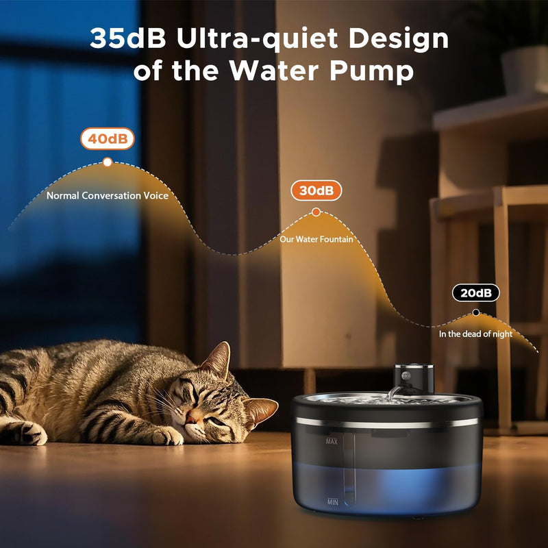 Cat Water Fountain, Wireless Pet Water Fountain, Rechargeable Smart Automatic Cats Dogs Water Dispenser, 102oz/3L Drinking Fountains for Multiple Pets Indoor (Black Transparent, M) Black transparent - PawsPlanet Australia