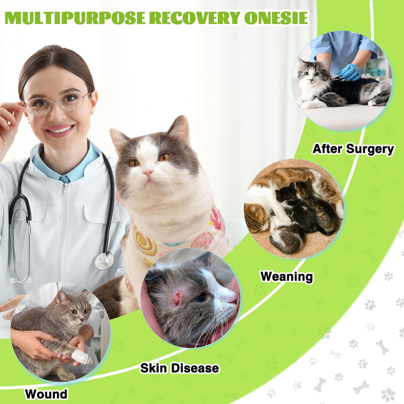 Cat Recovery Suit After Surgery, Anti Licking Onesie Postoperative Shirt for Female Spay Male Neuter, Soft Breathable Bodysuit Pajamas for Abdominal Wound Kitten E-Collar & Cone Alternative Donut M