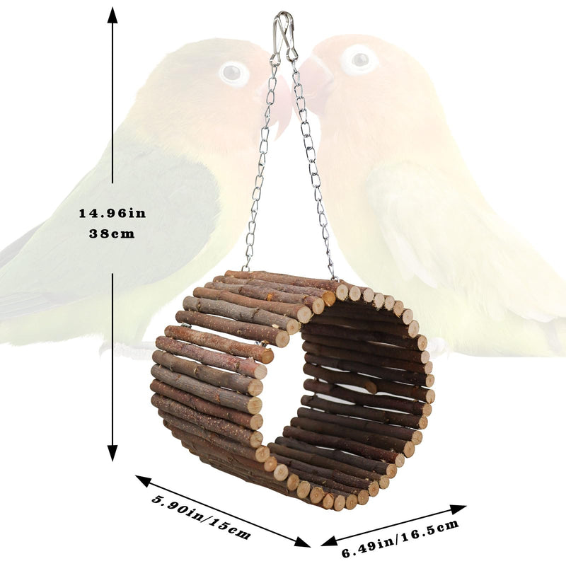 Bird Parrot Swing Toys, Hanging Bird Tree Caves, Natural Apple Wood Parrot Hammock, Bird Cage Accessories, Suitable for Little Bird Parakeets Cockatiels Lovebirds Hamster Rat (6.49" in Diameter) Small Metal Chains Style - PawsPlanet Australia