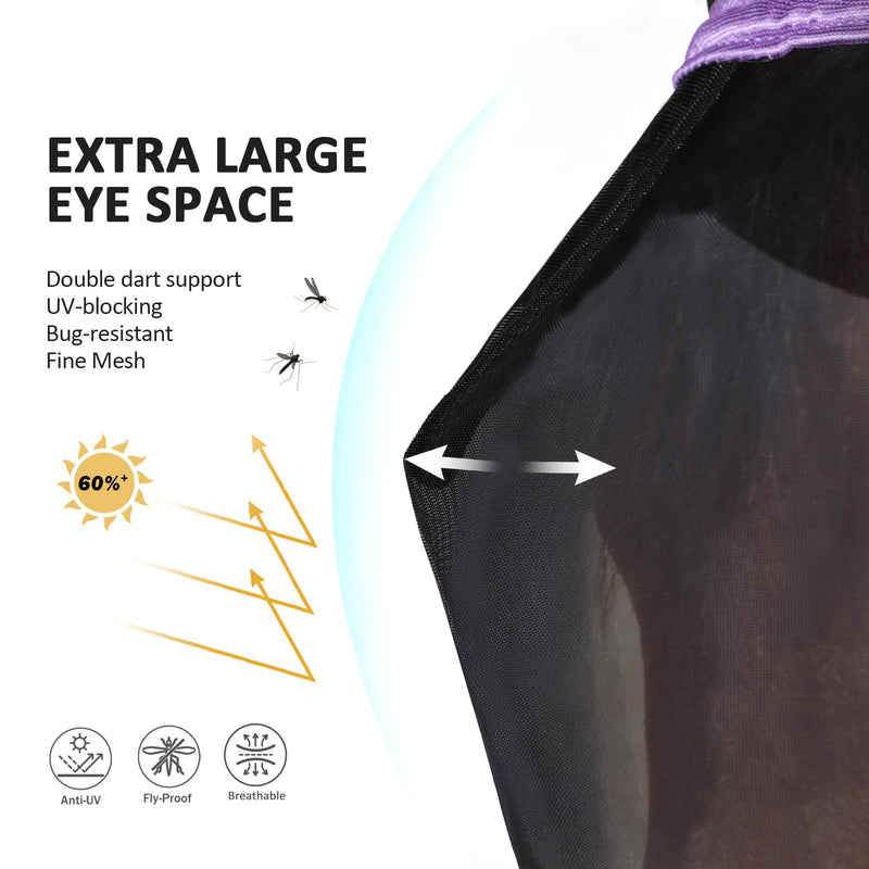 Harrison Howard Pro Luminous Horse Half Face Fly Mask Large Eye Space with Ears UV Protection for Horse Gentle Lavendar XL - PawsPlanet Australia