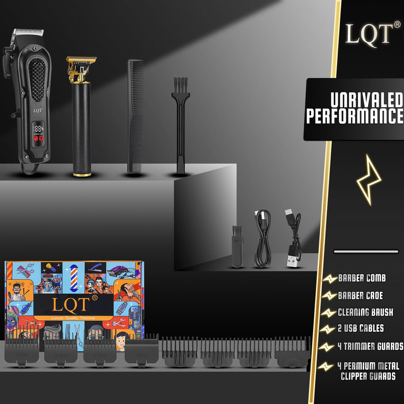 LQT® Men's Professional Hair Clippers Kit，Cordless & Corded Barber Clippers Set，Grooming Rechargeable Beard Trimmer with Adjustable Blade Black - PawsPlanet Australia