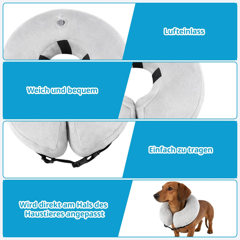 Inflatable Collar for Dogs with 1 Air Pump, Grey Dog Collar, Soft Dog Collar, Leak Protection for Dogs, Kittens, Leak Protection for Neck Circumference 25-36 cm