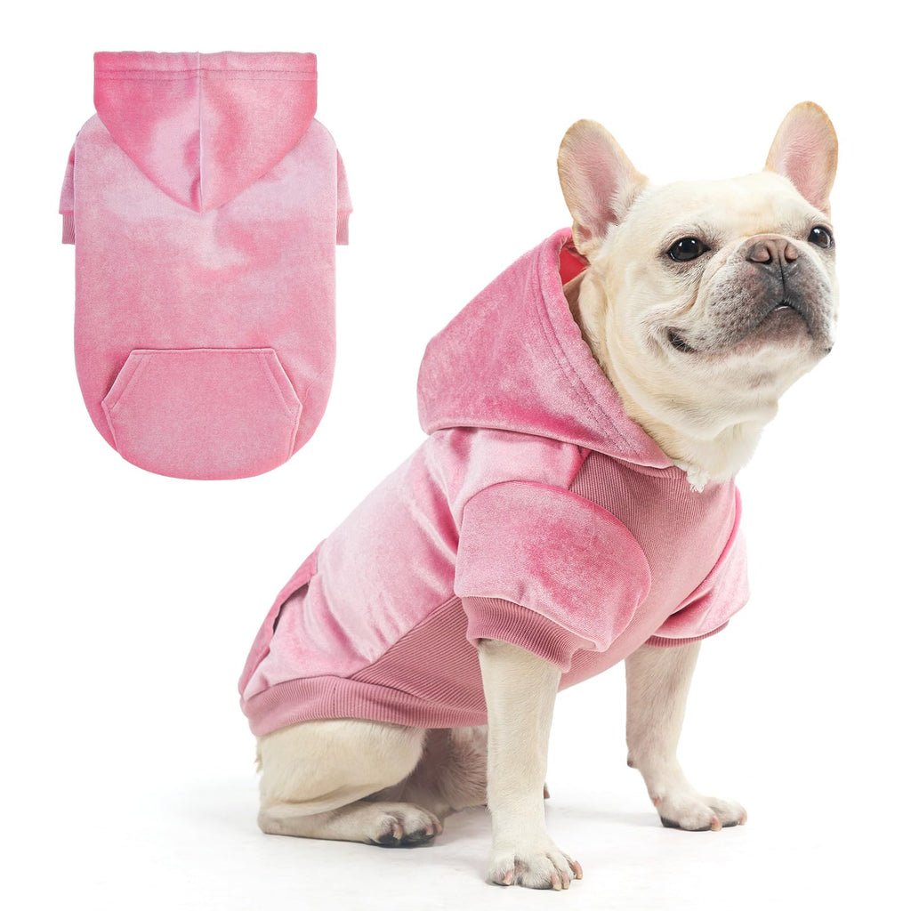 BEAUTYZOO Winter Dog Hoodie Sweater with Pockets Warm Dog Clothes for Small or Medium Dogs Boy Girl, Velvet Hooded Pullover Dog Jacket Chihuahua Coat Clothing Puppy Sweatshirt Cat Custume, Pink SM S/M (Back: 14",Chest: 19", Neck: 16")