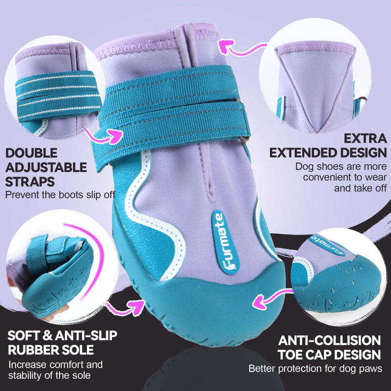 Dog Shoes for Large Small Medium Dogs,Dog Booties for Indoor Hardfloors Anti-Slip,Reflective Strip Waterproof Dog Boots & Paw Protectors for Outdoor Walking Hot Pavement,Winter Snow (Purple-4) Purple #4: 2.2"x2.6"(W*L) for 31-40lbs