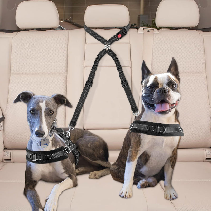 Dog Seat Belt for Car, Dual Pet Vehicle Headrest Restraint Safety Seatbelt,Two Dog Leash No Tangle Dog Car Leash Seat Belt,Duty Adjust Elastic Connect Harness in Vehicle Travel(Pink) Pink - PawsPlanet Australia
