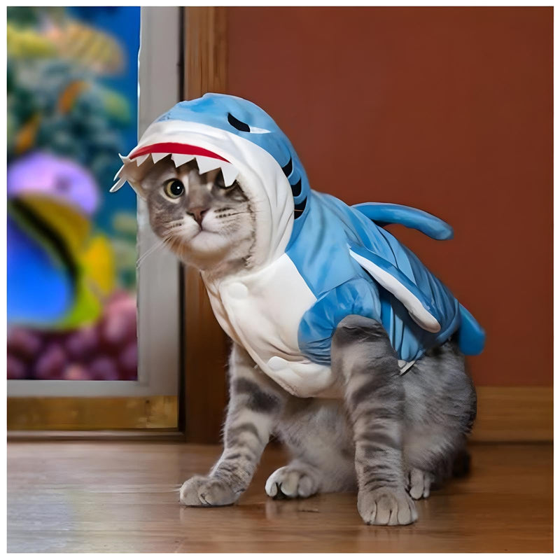 NACOCO Dog Shark Costume Cute Pet Clothes Halloween Holiday Coat Hoodie for Cats and Dogs (Blue, S) Small Blue shark