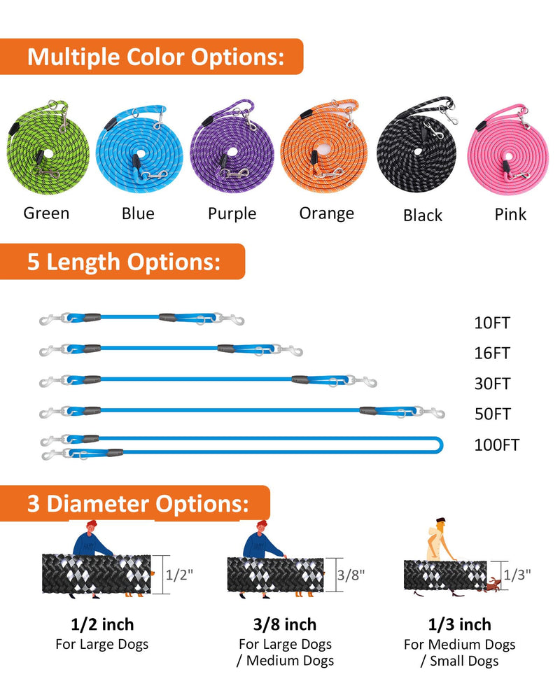 2 Pack Orange&Blue 20FT Long Dog Leashes,Dog Training Lead for Large Medium Small Dogs Outside Walking, Playing, Camping, or Yard 20FT* 3/8 inch 2Pack Orange&Blue - PawsPlanet Australia