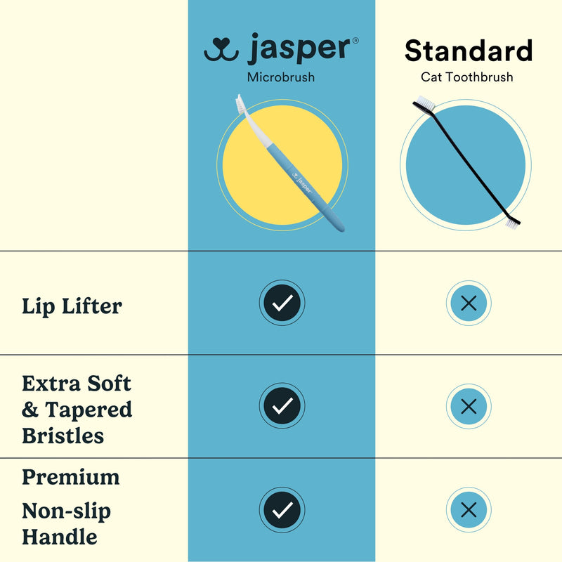 Jasper Microbrush Vet Approved Cat Toothbrush, Soft-Bristled Toothbrush Kit for Felines & Small Dogs, Non-Slip Handle with 2 Replaceable Tooth Brush Heads, Use with Cat Toothpaste, 2-Pack, Gray Mist Gray 2 Pack