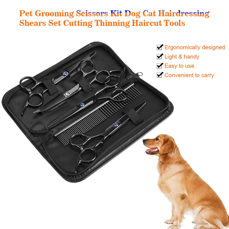High End Grooming Scissors Chunkers 7Pcs Pet Grooming Scissors Kit Dog Cat Hairdressing Shears Set Cutting Thinning Haircut Tools - PawsPlanet Australia