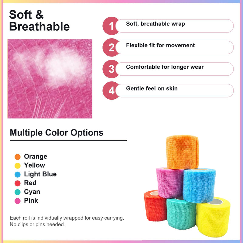 6 Rolls Elastic Bandage, Self-Adhesive, 5 cm x 4.5 m, Adhesive Bandage, Children's Self-Adhesive Fixation Bandage, Bandage Material for Dogs, Horses, Pets, Wraps, Fingers Colourful