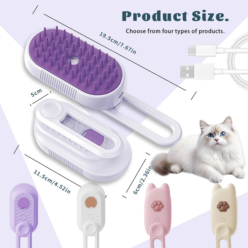 Cat Brush Cat Steam Brush Rechargeable Steamy Pet Grooming For Shedding, Water Spray Massage Brushs, Dog Hair Removal Self Cleaning Brushs Steamer Wet Spa Comb (Purple) - PawsPlanet Australia