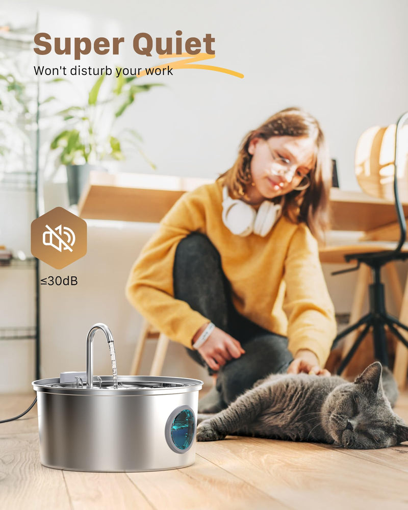 Cat Water Fountain Stainless Steel: Cat Fountain for Drinking - 108oz/3.2L Pet Water Fountain for Cats Indoor - Quiet Water Fountain for Cats - Faucet Pet Fountain - for Small and Medium-Sized Pets Cat Water Fountain - PawsPlanet Australia