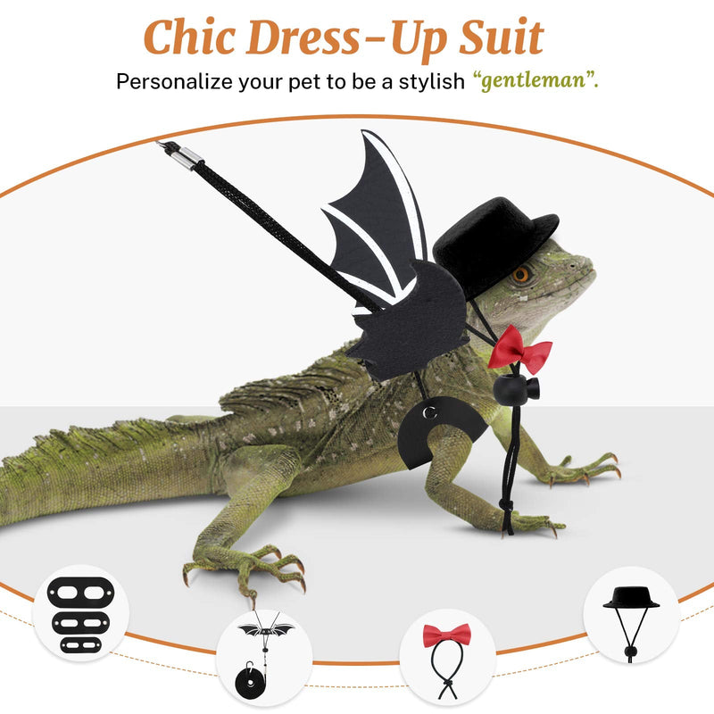 Bearded Dragon Lizard Leash Harness (S/M/L 3 Pack), Adjustable Leash Bat Wings Costume Accessories with Hat & Bow Tie Collar for Lizard Reptile, Gecko, Iguanas, Amphibians & Small Animals