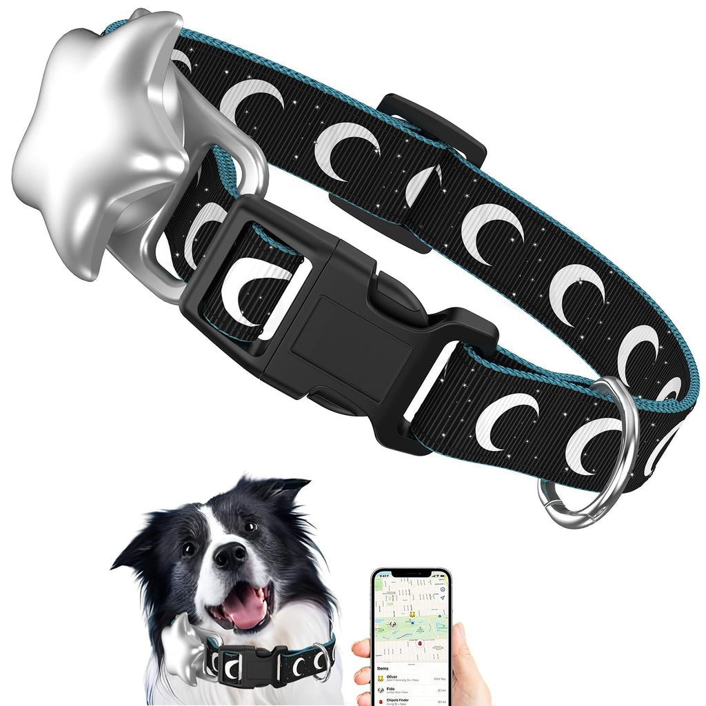 AirTag Dog Collar, Air Tag Dog Collar Holder, Dog Collars for Small Medium Large Dogs, Crescent Star Design (Medium) - PawsPlanet Australia