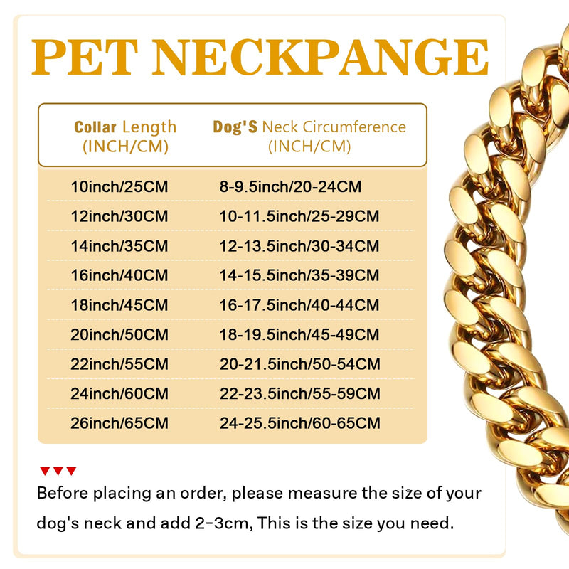 Gold Dog Chain Collar with Dog Tag Pendent Metal Chain Collar Necklace18K Gold Plated Stainless Steel Pet Cuban Links Collars for Dogs(24inch) 24inch - PawsPlanet Australia