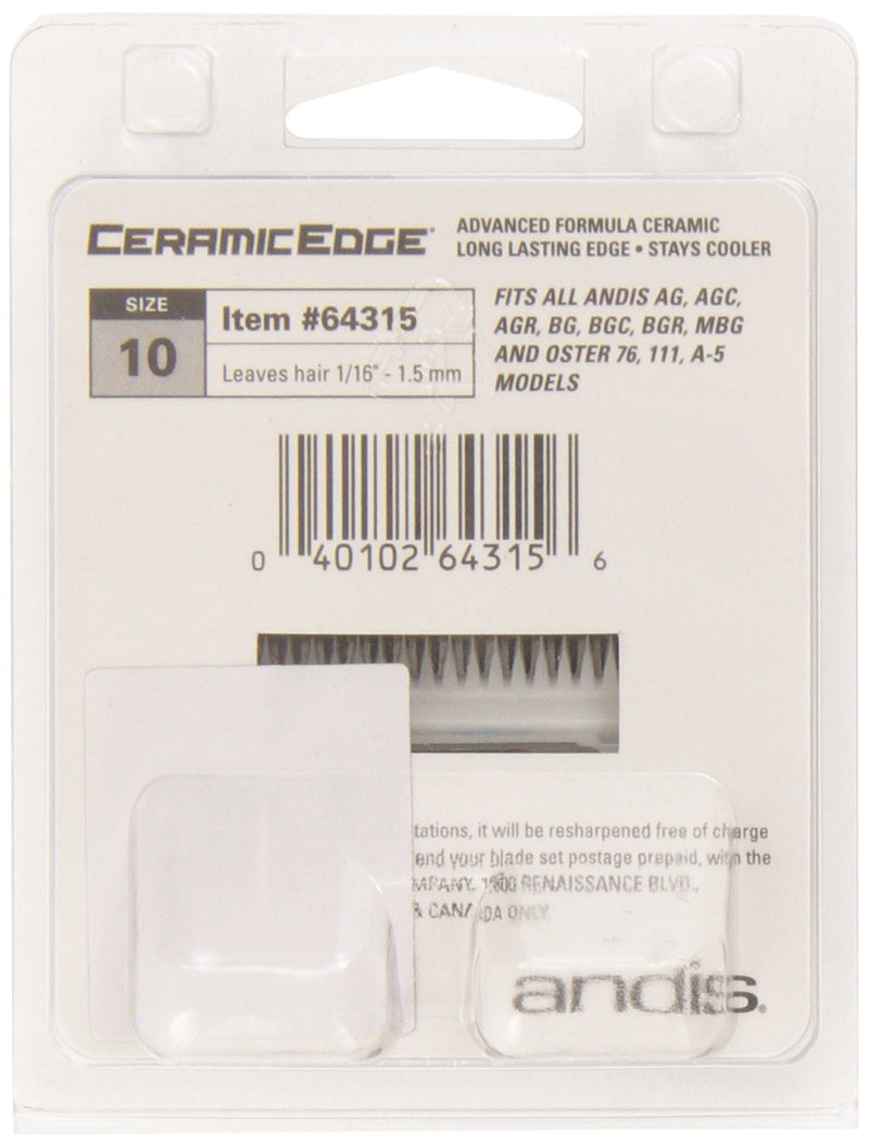 Andis – 64315, Ceramic Edge Detachable Pet Clipper Blade – Carbon-Infused Steel with Sharp Cutting Tech, Runs Cooler & Stays Sharper, Resists Rust & Heat, Size-10 - Fits AG, AGC & BDC Series, Chrome 10 (Pack of 2) - PawsPlanet Australia