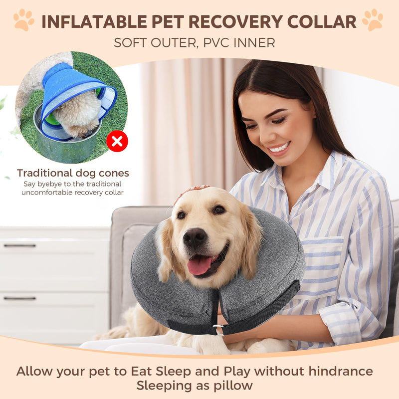 Inflatable Dog Cone Collar, Recovery Dog Cone After Surgery, Adjustable Blow up Dog Donut Collar, Pet Recovery Collar for Dogs Size L 12”-18” [Neck:12"-18"] Large - PawsPlanet Australia