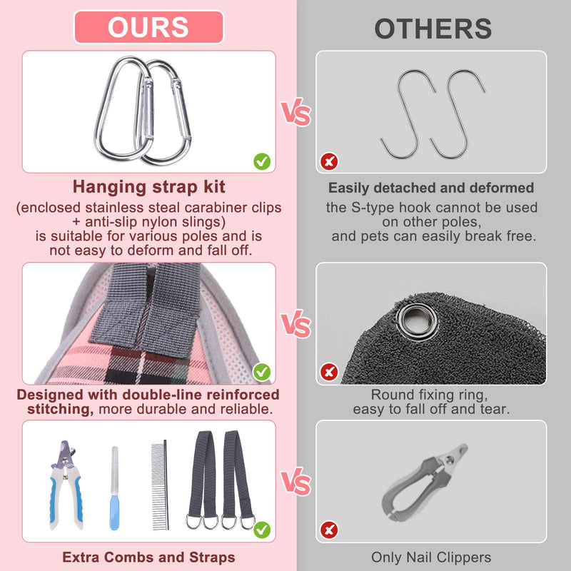 BEAUTYZOO Dog Grooming Hammock for Small Dogs Cat- Dog Sling for Nail Trimming/Clipping- Dog Hanging Harness Holder with Thick Fabric Neck Support & Strap Restraint Claw Care, Pink S S (Leg Spacing: 7-10.2" / Max W: 30lbs) - PawsPlanet Australia