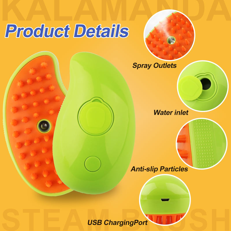KALAMANDA Cat Steam Brush, 3 In 1 Cat Steamy Brush, Silicone Massage Grooming Brush, Pet Hair Cleaning Brush Comb for Cats Dogs(Yellow/Green) - PawsPlanet Australia