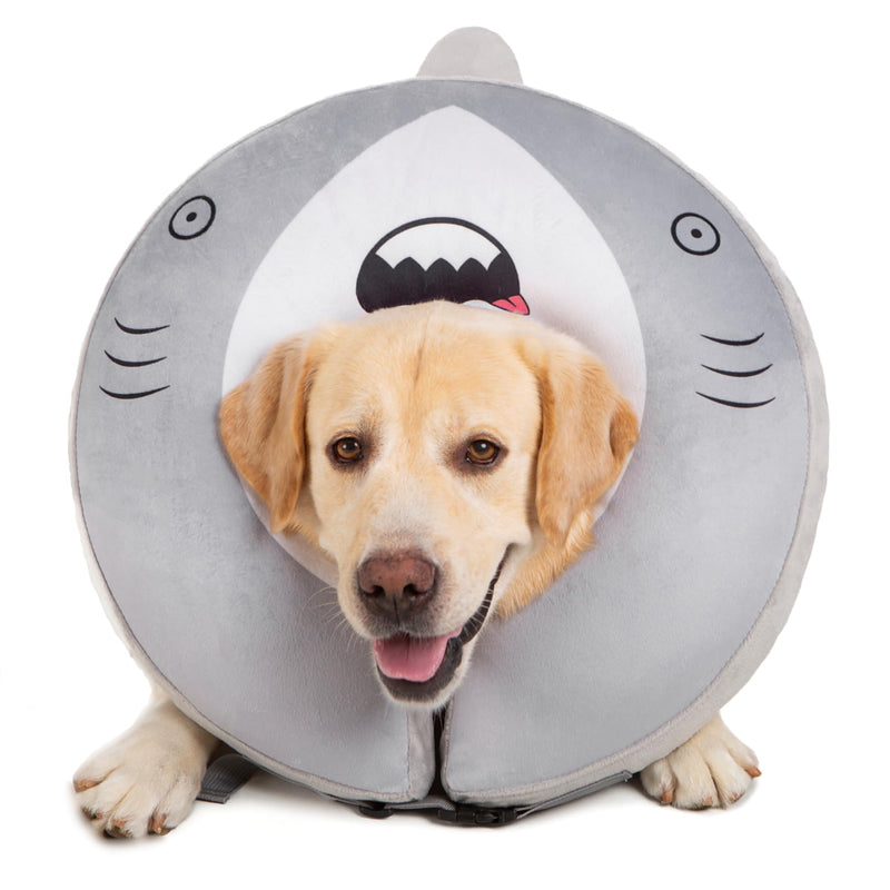 Dog Cone Inflatable Widen Dog Neck Donut Collar, Soft Cone Alternative After Surgery for Large Medium Small Dogs to Stop Licking, Shark, X-Large Grey Shark