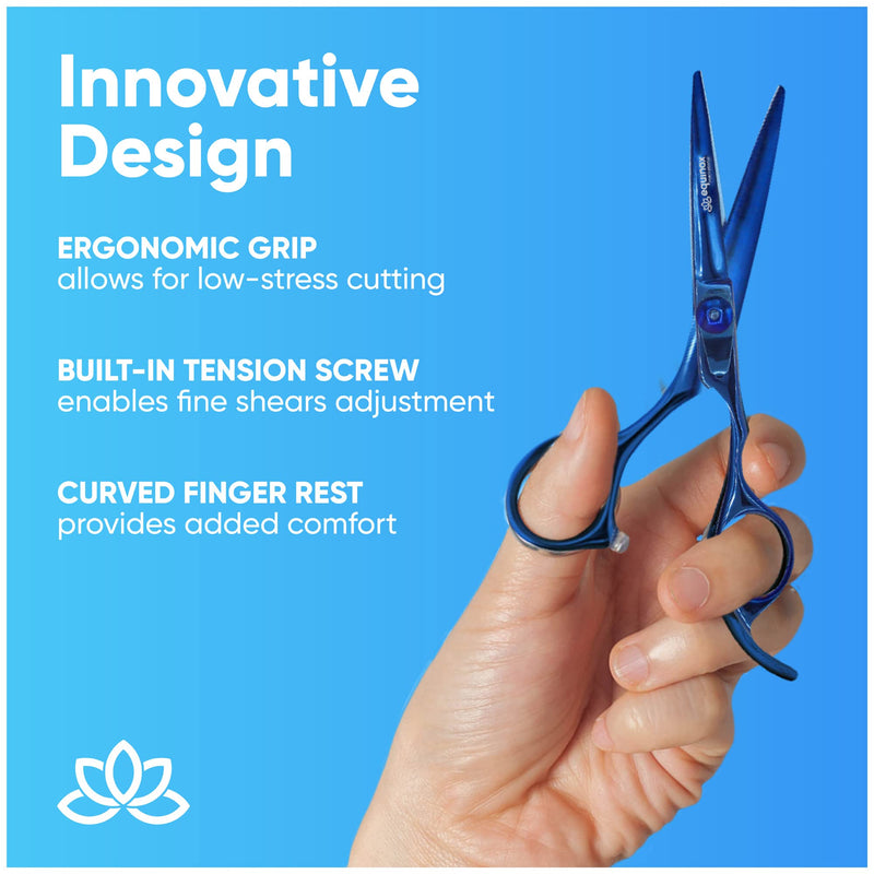 Equinox Razor Edge Series Professional Hair Scissors - 6.5” Premium Japanese Stainless Steel Hair Cutting Scissors, Hair Shears for Hair Cutting, Barber Accessories & Hair Salon Supplies - Blue - PawsPlanet Australia