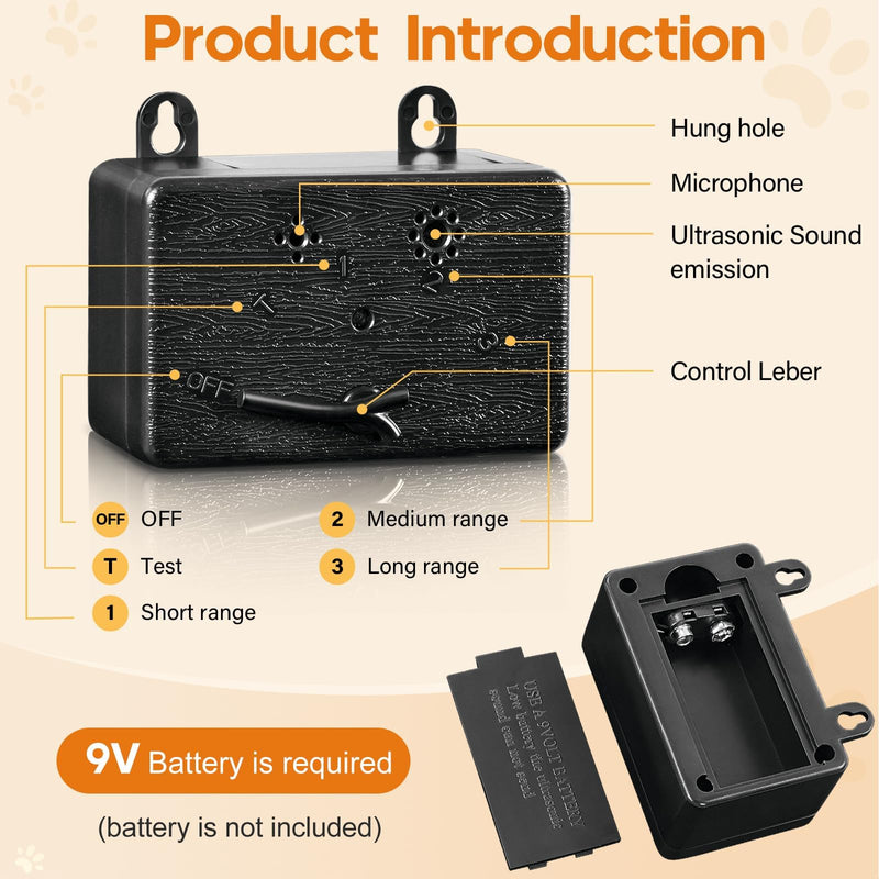 Anti Barking Device, Ultrasonic Anti Barking Device for Dogs with 3 Adjustable Levels, 50 FT Ultrasonic Dog Barking Control Device for Indoor Outdoor Bark Box Dog Barking Silencer Brown