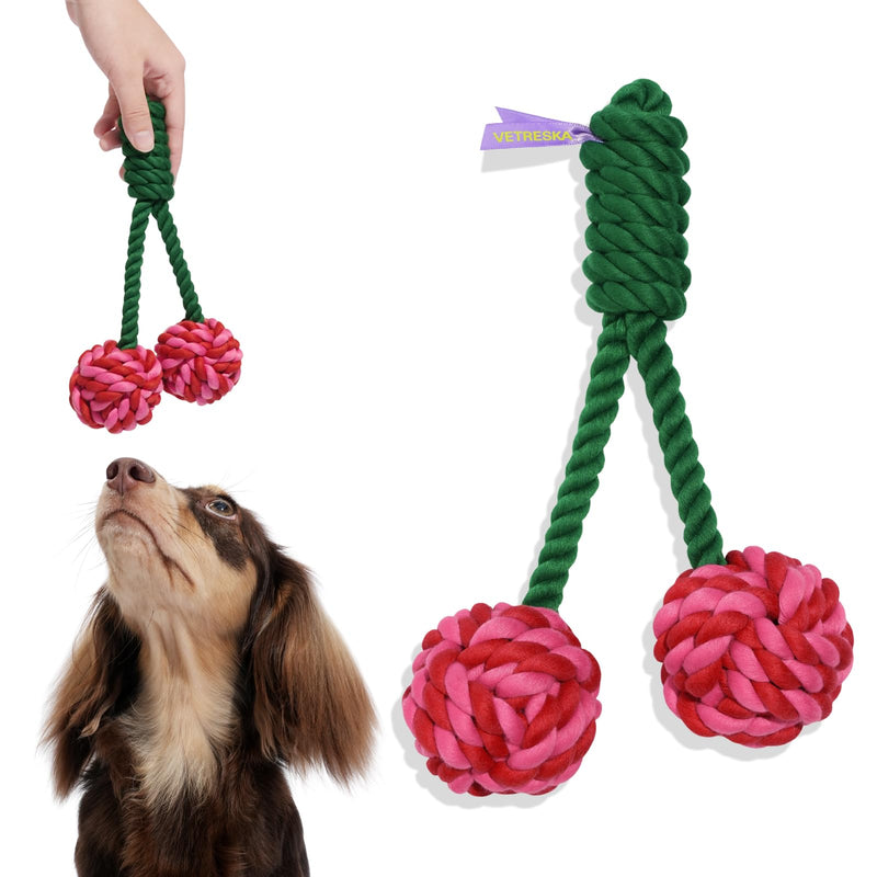 VETRESKA Dog Rope Toys,Durable Tug of War Dog Toy with Ergonomic Grip, Heavy Duty Dog Rope Toy for Large Breed Dog Puppy Training Playing Teething Chew Toys,Christmas Holiday Dog Toy Gifts,Cherry Cherry - PawsPlanet Australia