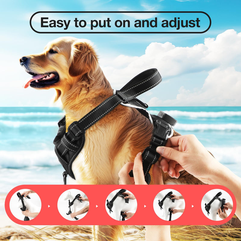 MASBRILL Light Up Dog Vest Harness, LED Dog Harness with Rechargeable Battery, Adjustable & Reflective with Handle & 2 Lead Clips, Soft Padded for Small, Medium, Large Dogs (Red L) Black-Red