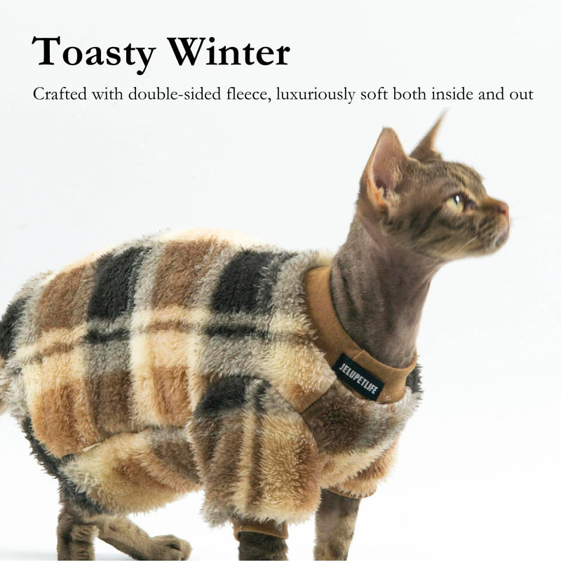 Cat Double-Sided Fleece Clothes, Soft Warm Winter Jumpsuit Sweater Shirt Clothing for Hairless Sphynx, Devon & All Indoor Kittens (Green,S) green S - PawsPlanet Australia