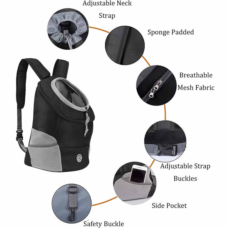 Dog Cat Carrier Backpack for Small/Medium Pets, Adjustable Head Out Front Breathable Bag for Doggy Puppy Kitten, Waterproof Bottom Rucksack for Outdoor Travel Walking, Airline Approved (L, Black) L