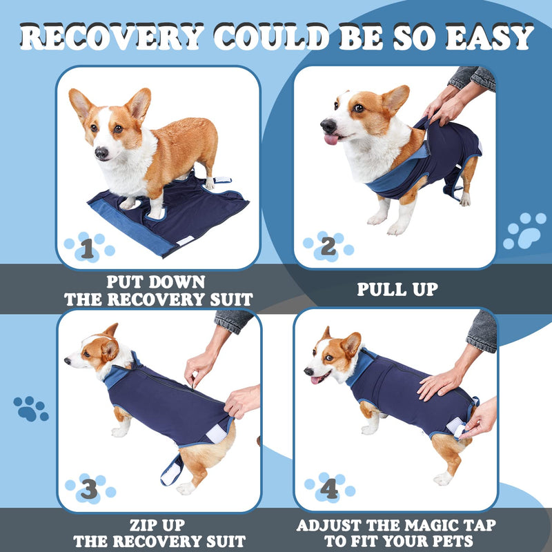 Breathable Dog Surgery Recovery Suit for Male/Female, Professional Dog Recovery Onesie with Zipper After Spay Abdominal Wounds, Anti Licking Cone E-Collar Alternative for Small Medium Large Dog Blue L【Back:17.7"—21.6" Weight:27—44LB】 - PawsPlanet Australia