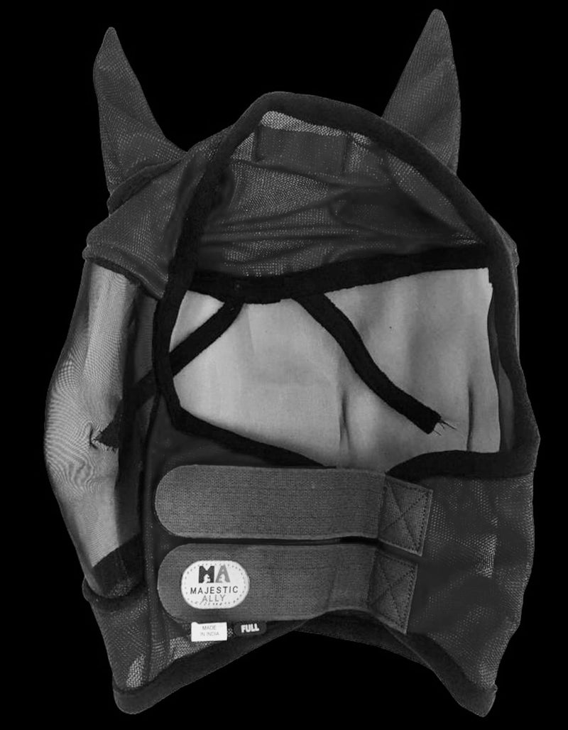 Majestic Ally Horse Fly Mask with Ears, Comfort Durable Fine Mesh, Soft Fleece Touch on Skin, Protect Eyes and Ears (Black) Black - PawsPlanet Australia