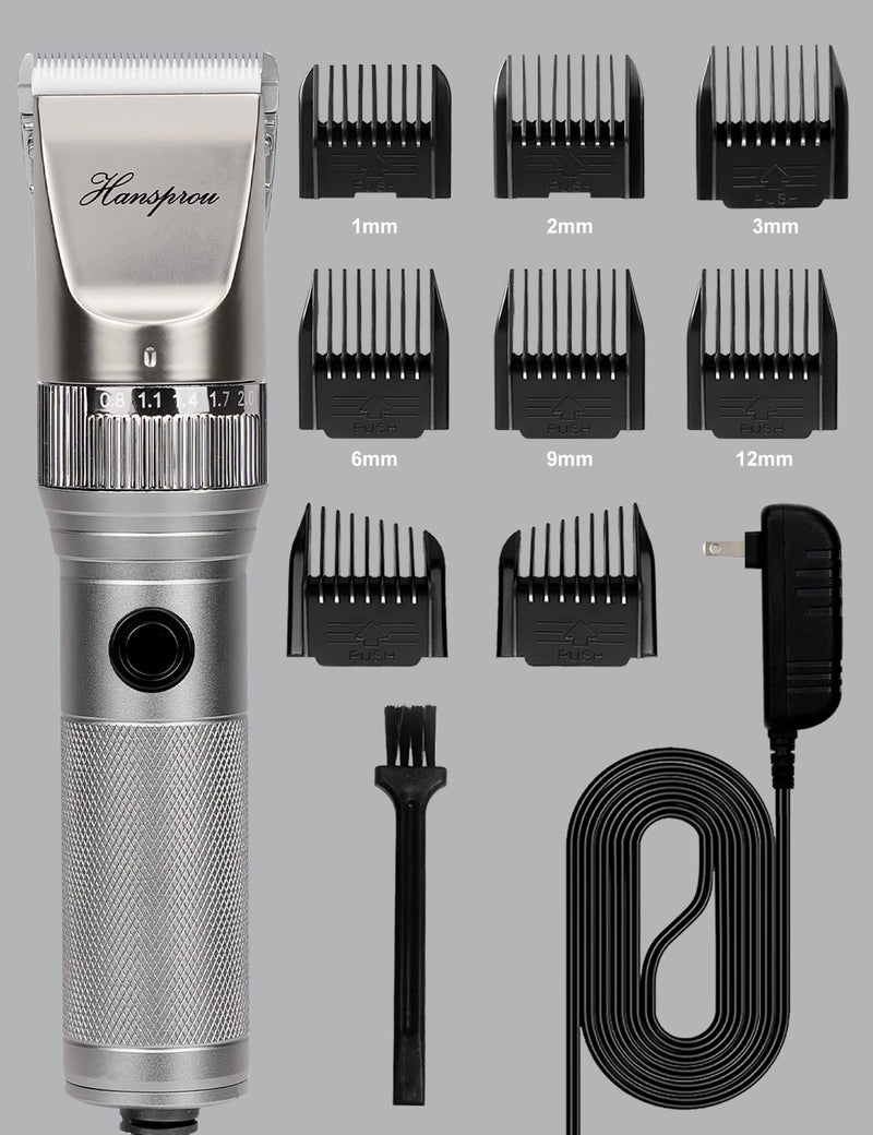 Dog Grooming Clippers High Power Dog Clipper for Thick Heavy Coats Low Noise Plug-in Pet Trimmer Pet Professional Grooming Clippers with Guard Combs Brush for Dogs Cats and Other Animals 12V Motor Grey