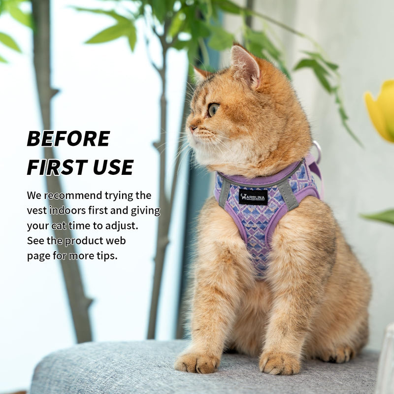 Arblina Cat Harness, Soft Breathable Cat Harness and Lead Set with Reflection, Lightweight Kitten Harness with 1.5m Cat Leash, Purple XS