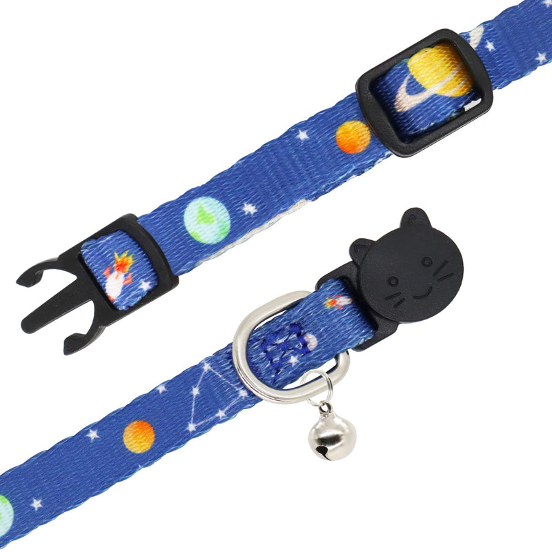 Cat Collar, 2 Pack Breakaway Collar with Bells, Safety Buckle Kitten Collars for Boy and Girl Cats, Star and Moon 7-11''