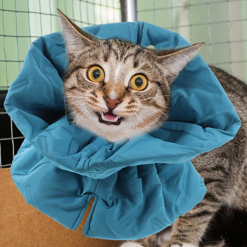 PRETYZOOM Adjustable Polyester Cat Collar with Anti-Lick Protection and Bathing Protection, Comfortable Recovery Collar for Cats After Surgery in Blue