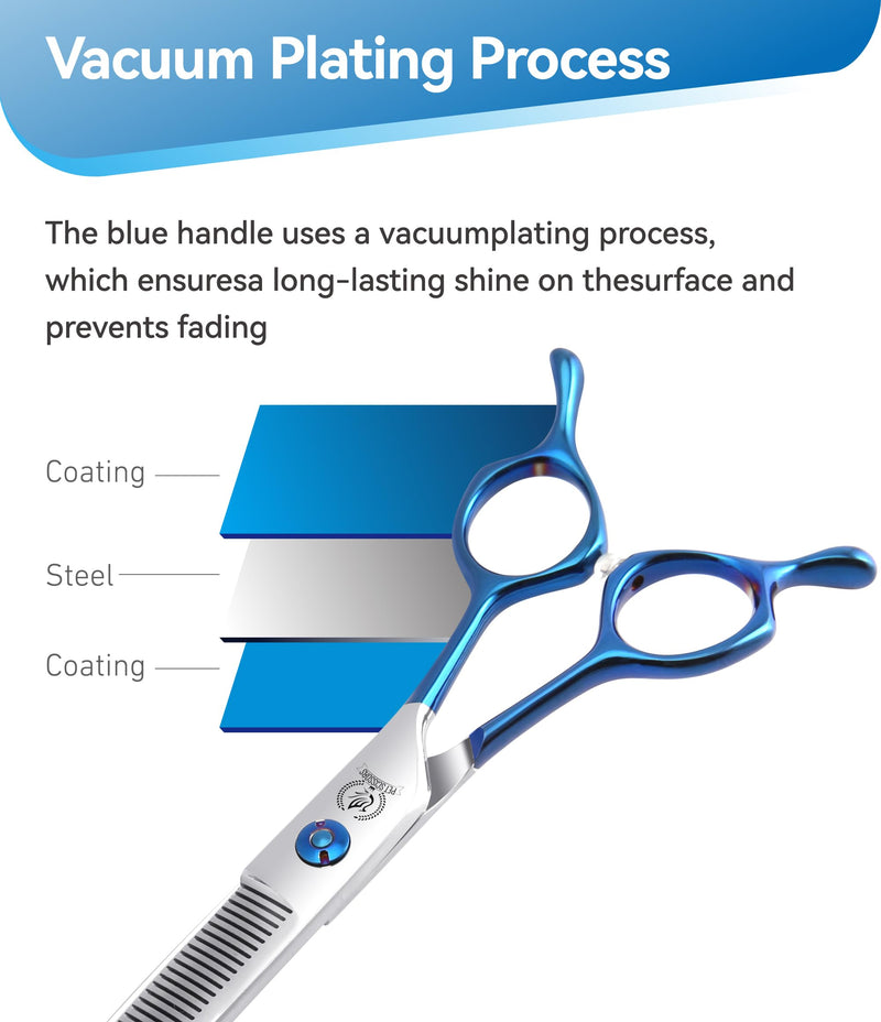 Fenice Peak Curved Chunkers Dog Grooming Scissors with Coating 440C Stainless Steel, 7 inch Professional Chunker Shears，25 Degree of Curved Blade，Dog Trimming Scissors for Grooming Face and Paws 7" - PawsPlanet Australia