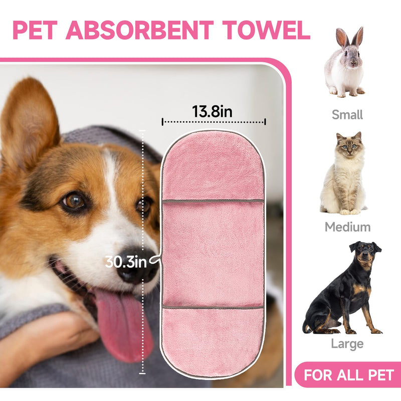 Dog Washing Gloves - Quick Drying Dog Towel,Cat Bath Grooming Gloves Brush with High-Density Teeth for Bathing Massaging，Absorbent Pet Bath Towel 30.3"x13.8" with Hand Pocket for Dog Cat Pink Pink-Gloves Towel - PawsPlanet Australia