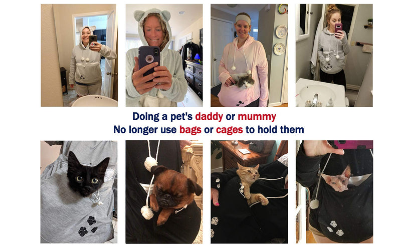 Unisex Pet Carrier Hoodie Cat Dog Pouch Holder Sweatshirt Shirt Top Small Black - PawsPlanet Australia