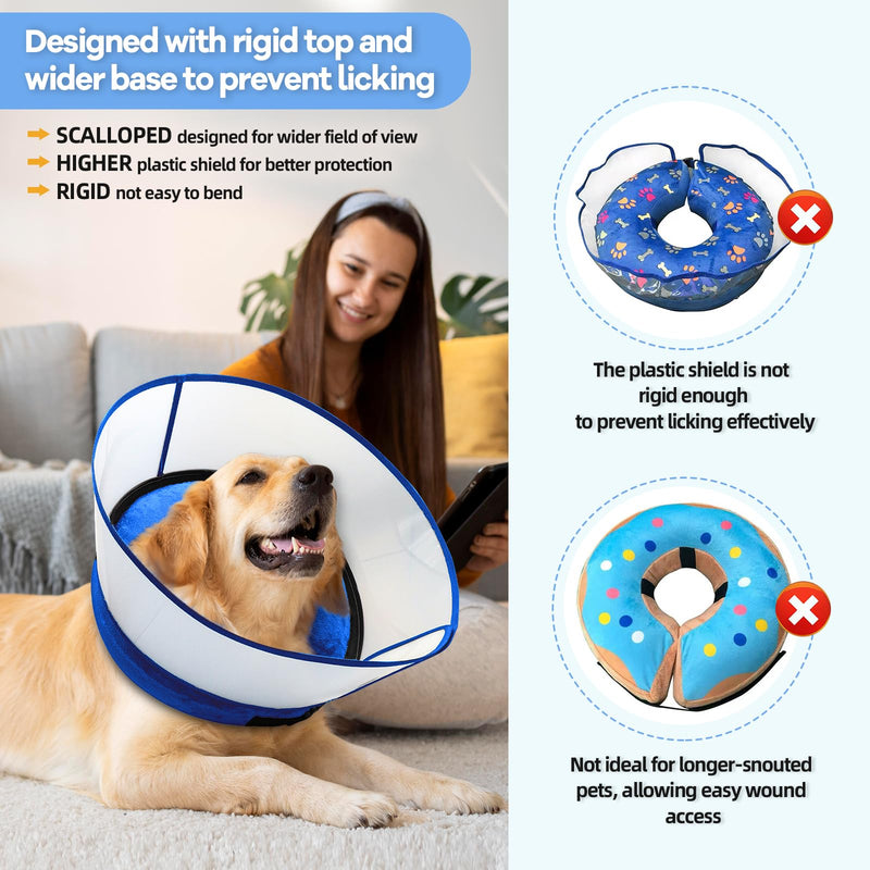 2-in-1 Inflatable Dog Cone Collar with Detachable Anti-Licking Shield, Soft Adjustable Elizabethan Collar for Dogs After Surgery (XL, Blue) XL (Neck: 18-22")